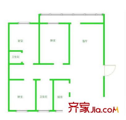 宏景公寓戶型圖戶型圖 3室 3室2廳1衛(wèi)1廚