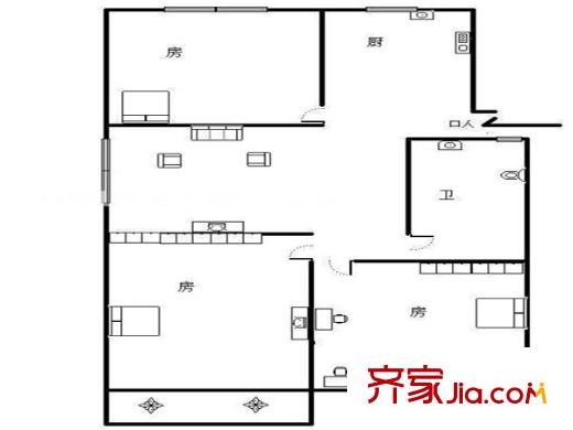 宏景公寓戶型圖戶型圖 3室 3室1廳1衛(wèi)1廚
