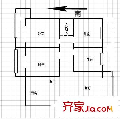 宏景公寓戶型圖戶型圖 3室 3室1廳1衛(wèi)1廚