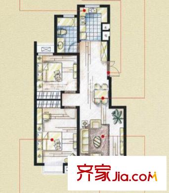 北晨雅居戶型圖2期4-6棟標準層F戶型 2室2廳1衛(wèi)1廚