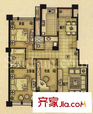 藍(lán)山國際公寓戶型圖戶型圖 3室 3室2廳2衛(wèi)1廚
