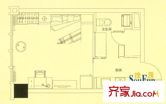 錦盈大廈戶型圖一期1號樓標(biāo)準層I戶型 1室1廳1衛(wèi)