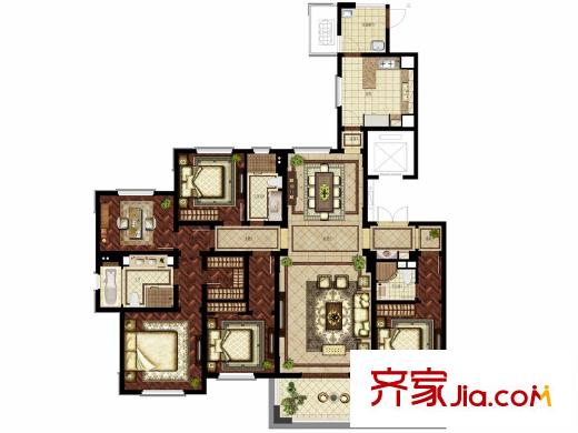 華潤悅府戶型圖二期7-9#標(biāo)準(zhǔn)層E戶型圖 5室2廳3衛(wèi)1廚