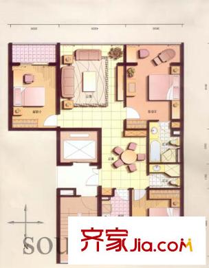 恒基中心國(guó)際公寓戶型圖戶型圖 3室 3室2廳