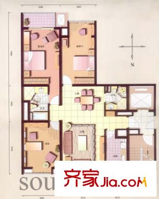 恒基中心國(guó)際公寓戶型圖戶型圖 3室 3室2廳