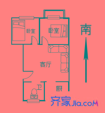 定淮門住宅戶型圖戶型圖 2室 2室2廳1衛(wèi)1廚