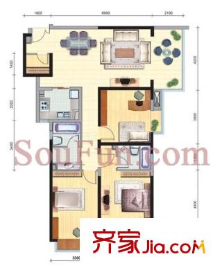 蔚藍(lán)之都戶型圖戶型圖  3室 3室2廳2衛(wèi)1廚