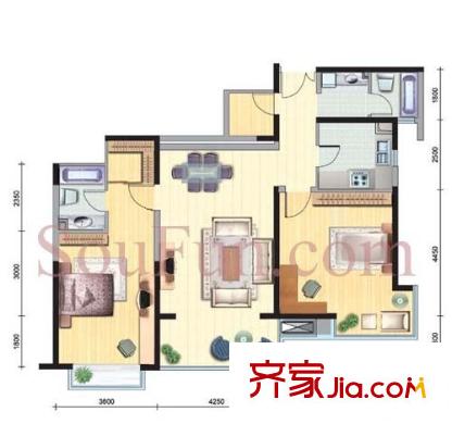 蔚藍(lán)之都戶型圖戶型圖  2室 2室2廳2衛(wèi)1廚
