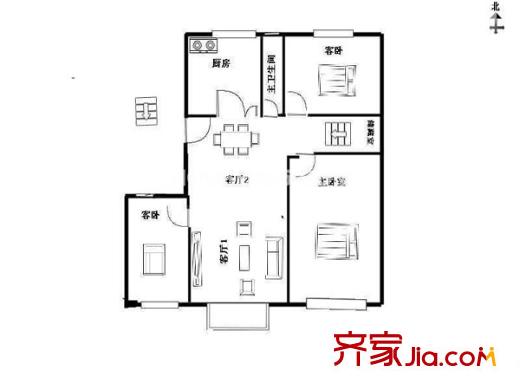 金陵名人居戶型圖戶型圖 3室 3室2廳1衛(wèi)1廚