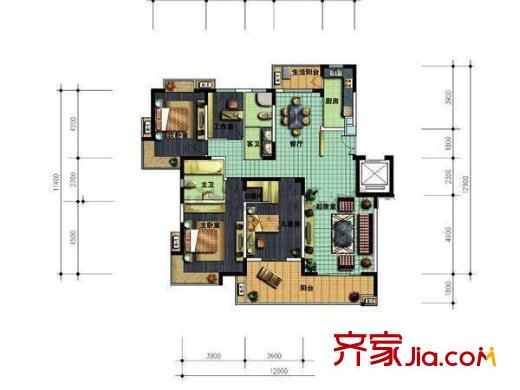 奧體新城木樨園戶型圖戶型圖 4室 4室2廳2衛(wèi)1廚