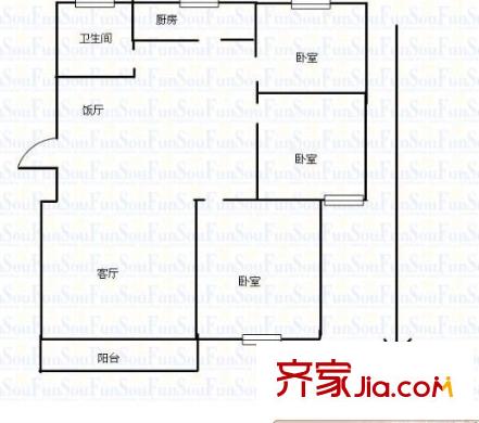青田雅居戶型圖戶型圖  3室 3室2廳1衛(wèi)1廚