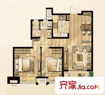 金地明悅戶型圖一二期2、3、5-12、15幢標(biāo)準(zhǔn)層A戶型圖 2室2廳1衛(wèi)1廚