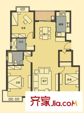 同仁康橋水岸戶型圖E1 3室2廳2衛(wèi)1廚