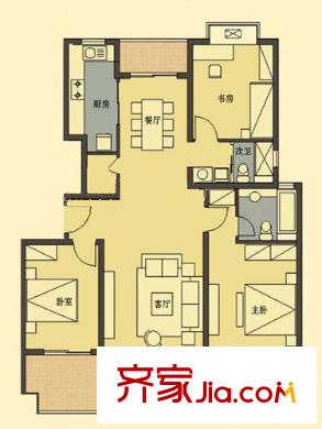 同仁康橋水岸戶型圖F 3室2廳2衛(wèi)1廚