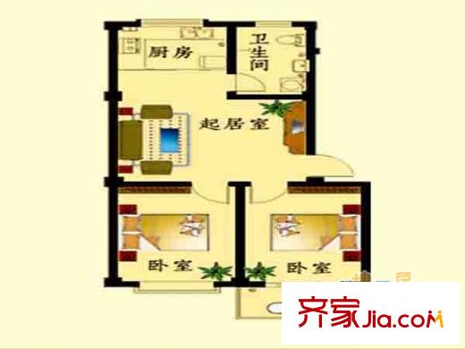 攬翠苑戶型圖戶型圖 2室 2室1廳1衛(wèi)1廚