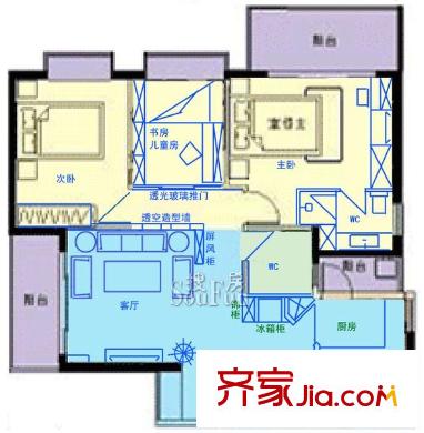 泰潤(rùn)公寓戶型圖戶型圖 3室 3室2廳1衛(wèi)2廚