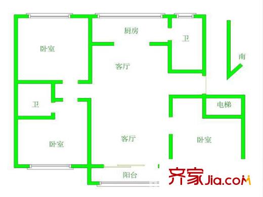 泰潤(rùn)公寓戶型圖戶型圖 3室 3室2廳2衛(wèi)1廚
