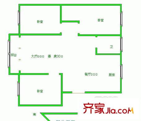 悅民公寓戶型圖戶型圖 3室 3室2廳1衛(wèi)1廚