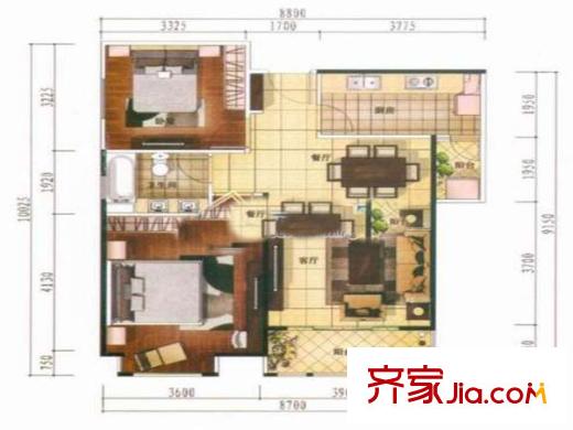 壹城戶型圖戶型圖 2室 2室1廳1衛(wèi)1廚