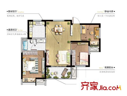 仙林悅城10、15幢標(biāo)準(zhǔn)層戶型 3室2廳1衛(wèi)1廚