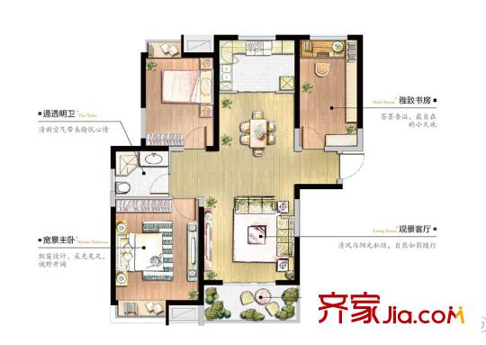 仙林悅城10、15幢標(biāo)準(zhǔn)層戶型 3室2廳1衛(wèi)1廚