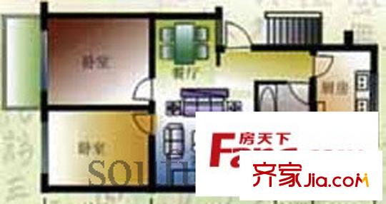 鐘麓花園戶型圖戶型圖 2室 2室1廳1衛(wèi)1廚