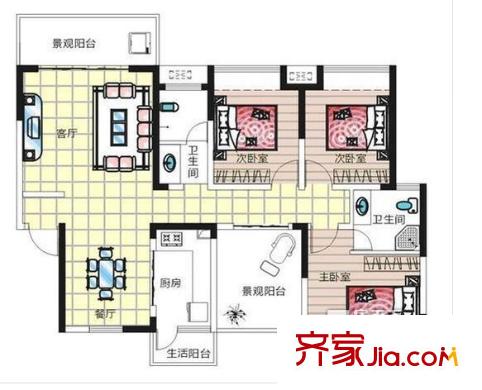 東郊山城美景戶型圖戶型圖 3室 3室2廳2衛(wèi)1廚