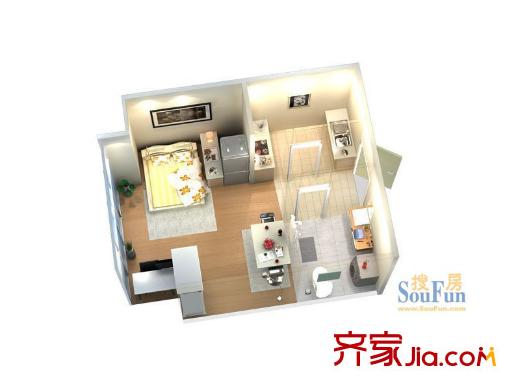 首創(chuàng)天邁廣場(chǎng)戶型圖鉑悅公寓C戶型家配 1室1廳1衛(wèi)1廚