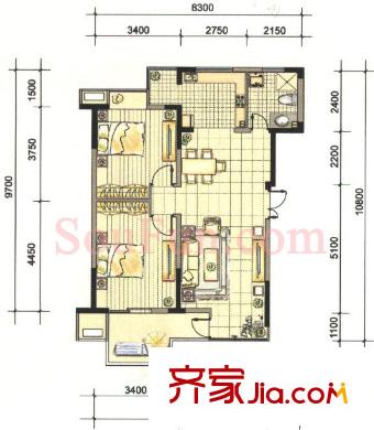 萬達(dá)華府戶型圖戶型圖 2室 2室2廳1衛(wèi)1廚