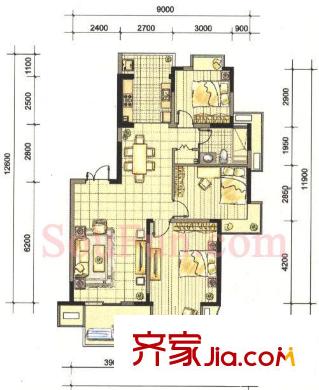 萬達(dá)華府戶型圖戶型圖 3室 3室1廳1衛(wèi)1廚