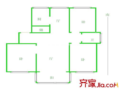 虎嘯花園戶型圖戶型圖 3室 3室2廳1衛(wèi)1廚