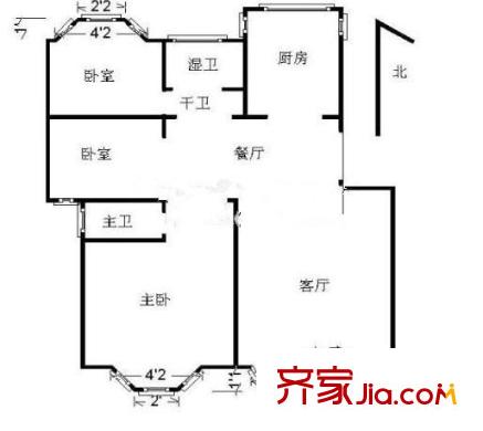 裕華名居城戶型圖戶型圖 3室 3室2廳2衛(wèi)1廚