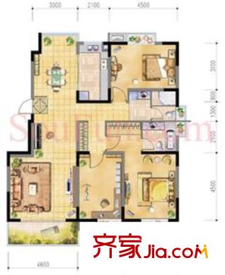 金基翠城戶型圖戶型圖 3室 3室2廳2衛(wèi)1廚