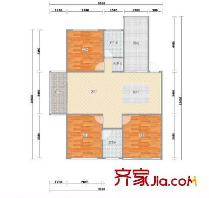 華保新寓戶型圖戶型圖3室 3室1廳1衛(wèi)1廚