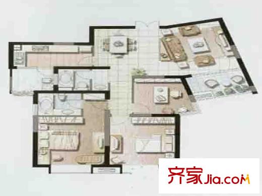 紫鑫中華廣場戶型圖戶型圖 3室 3室2廳2衛(wèi)1廚