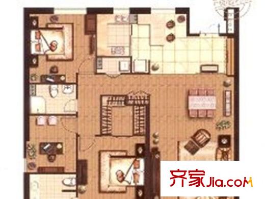 仁恒國際公寓戶型圖戶型圖 3室 3室2廳2衛(wèi)1廚