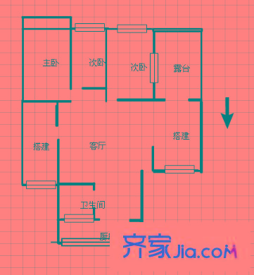 東寶花園戶型圖戶型圖 3室 3室2廳1衛(wèi)