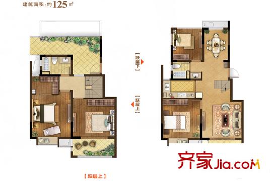 奧克斯鐘山府一期1-4幢躍層A1戶型 4室2廳2衛(wèi)1廚