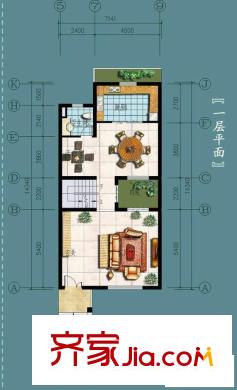 九島夢都城戶型圖007一期A型聯(lián)排中間戶型一層 