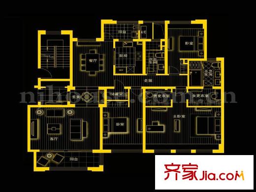 萬科金域緹香戶型圖戶型圖 3室 3室2廳2衛(wèi)1廚