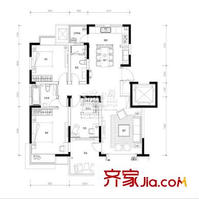 天正湖濱花園戶型圖 戶型圖  3室 3室2廳2衛(wèi)1廚