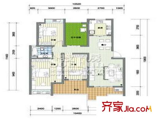 愛秦灣戶型圖戶型圖 3室 3室2廳1衛(wèi)1廚