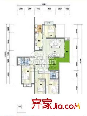 愛秦灣戶型圖戶型圖 4室 4室2廳2衛(wèi)1廚