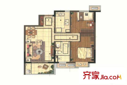中海萬錦熙岸二期20、21幢標(biāo)準(zhǔn)層A戶型 2室2廳1衛(wèi)1廚