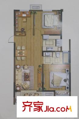 中海萬錦熙岸二期中心樓王標(biāo)準(zhǔn)層B1戶型 3室2廳1衛(wèi)1廚