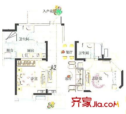 天鵝湖花園戶型圖戶型圖 2室 2室2廳1衛(wèi)1廚