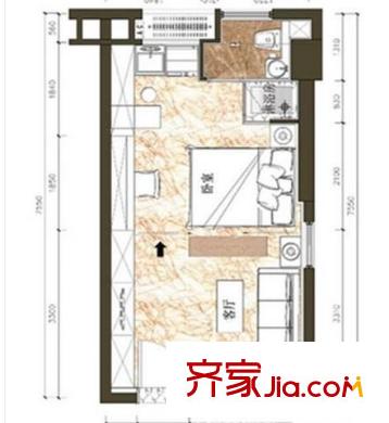 城市之光國(guó)際公寓戶型圖戶型圖 1室  1室1廳1衛(wèi)1廚
