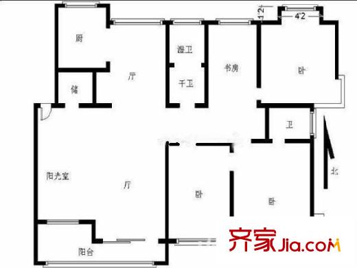 奧體新城清竹園戶型圖 戶型圖5室 5室2廳2衛(wèi)1廚