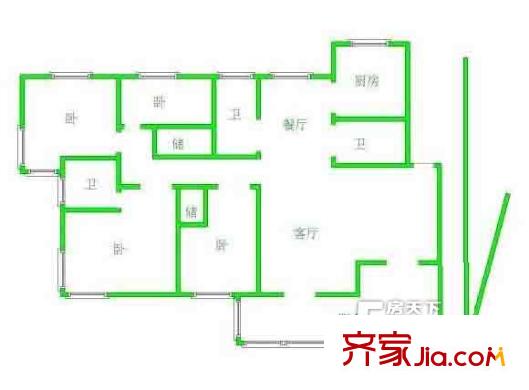奧體新城清竹園戶型圖戶型圖 4室 4室2廳2衛(wèi)1廚