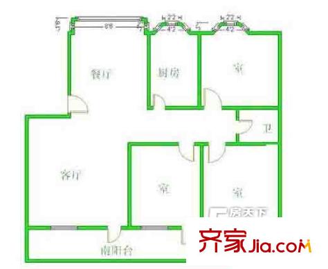 奧體新城清竹園戶型圖戶型圖 3室 3室2廳1衛(wèi)1廚